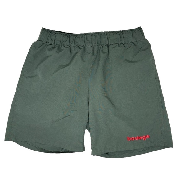 Bodega Logo Swim Trunks Board Shorts Khaki Green Size Small - Picture 1 of 6